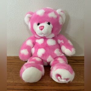 BUILD A BEAR BABW Pink White Hearts Plush Bear Retired Magnetic Hands Valentine